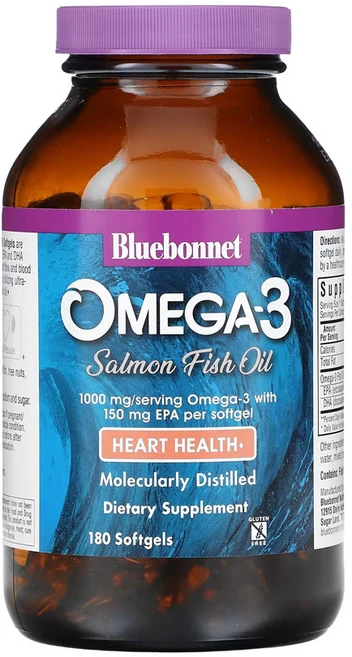 블루보넷뉴트리션 천연 오메가-3 연어 오일 1000 mg 180소프트젤, 1개, 180정 - 쿠팡