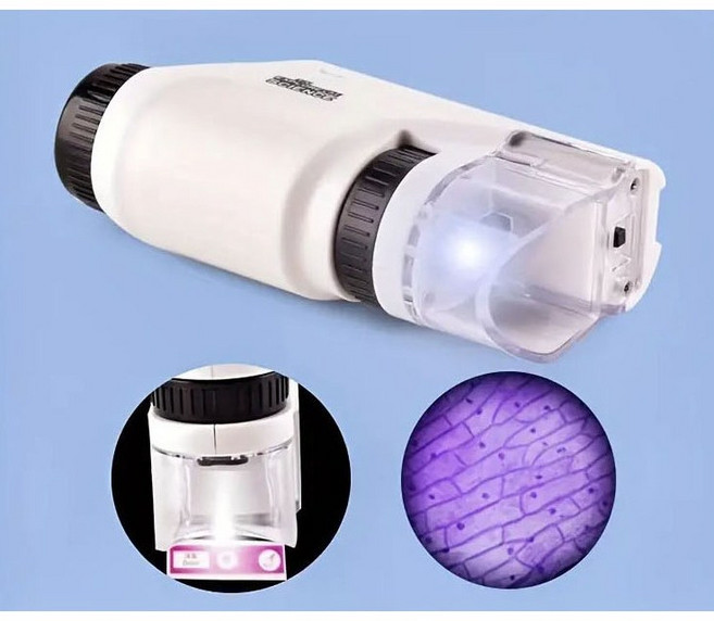 자연관찰 휴대용 미니 현미경 120배율 LED 확대경 어린이 학습용, 1개, 화이트