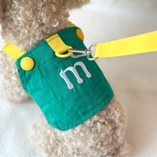 큐앤캐롯 강아지 하네스 티셔츠 멜빵 강아지옷 하네스옷, 1개, 그린