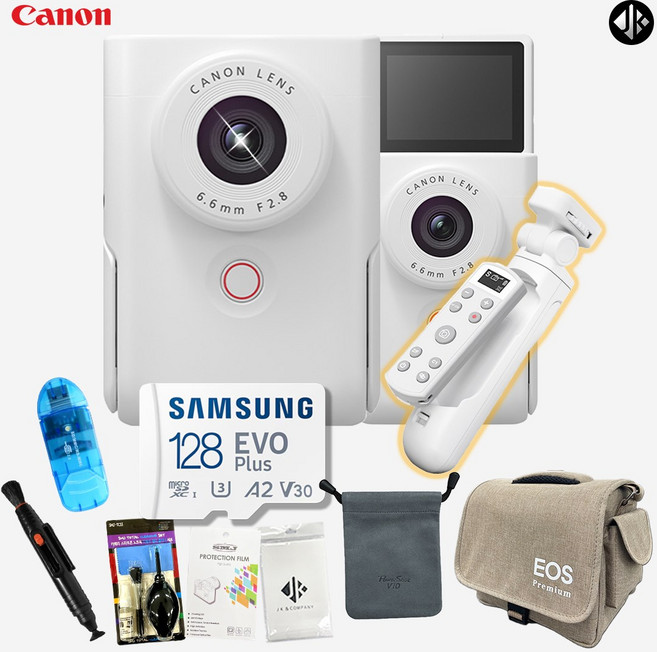 캐논 PowerShot V10 브이로그 카메라 화이트 + 크리에이터 9종 패키지(아이리버 정품 OLED 무선 슈팅그립 + 메모리 포함), 128GB, 무선 슈팅그립 화이트