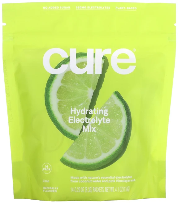 Cure Hydration 수분 공급 전해질 믹스 라임 14팩 각 8.3g (0.29oz), 550 mg, 116g, 1개 - 쿠팡