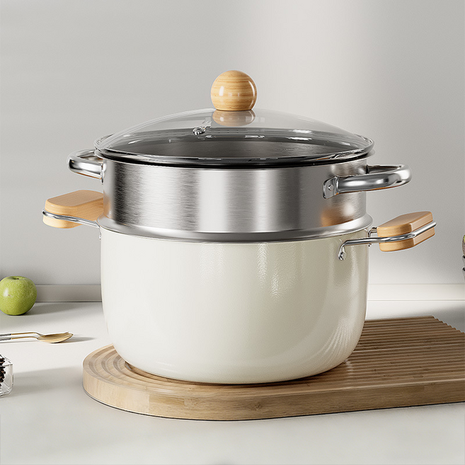 ALLILIO 스텐 다용도 찜냄비 세라믹 코팅 양수 인덕션 찜기 냄비, 1개, 22cm