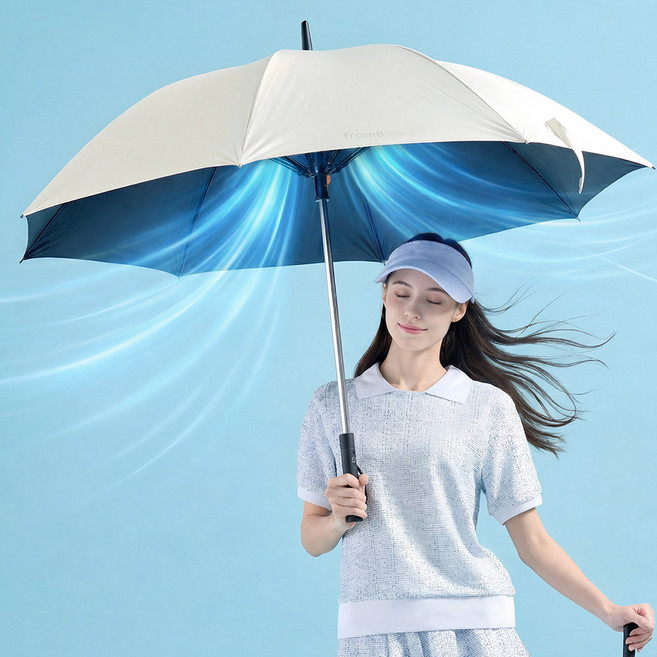 프롬비 이글루 UV차단 선풍기우산 27인치 골프형 FE246, 크림, 1개