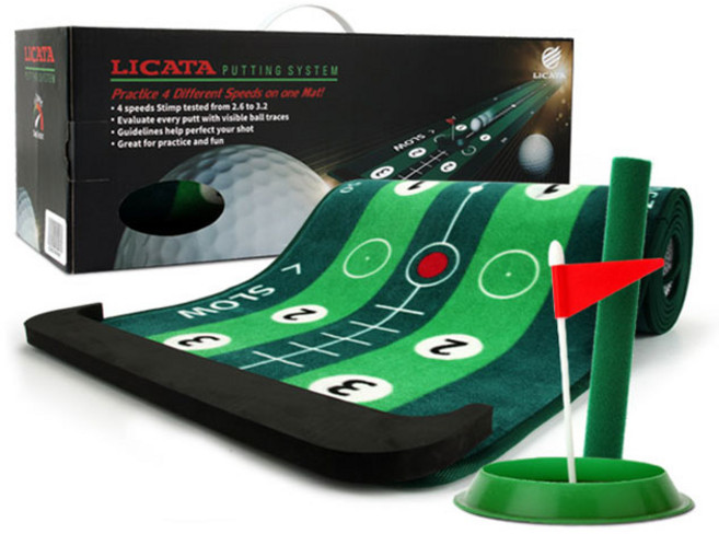리카타 롱 퍼팅 매트 3m 라인메모리 저소음 실내 퍼터 연습용 세트, 그린, 1개