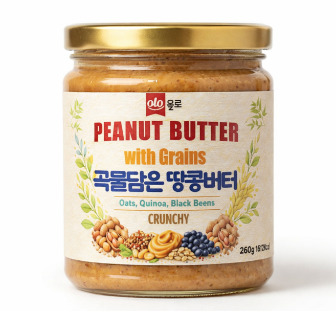 올로 곡물담은 땅콩버터 크런치 무첨가 무설탕, 1개, 260g