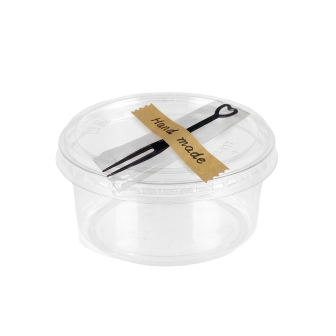샐러드용기 과일컵 컵과일 12oz 평뚜껑 50p 세트 (개별포장 포크+스티커), 50개