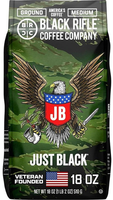Black Rifle Coffee Company Just 532.3ml18온스 백 그라운드 커피 미디엄 로스트 아라비카 원두로 만든 블렌드 콜롬비아 브라질 빈 베테랑 창립 미국, Just Black, 18 Ounce (Pack of 1), 1개
