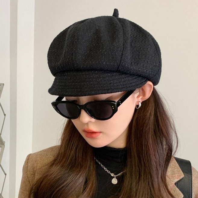 브라운 뉴스보이캡 블랙 여성모자 빵모자 사계절 꼭지포인트 GWDEFFB0