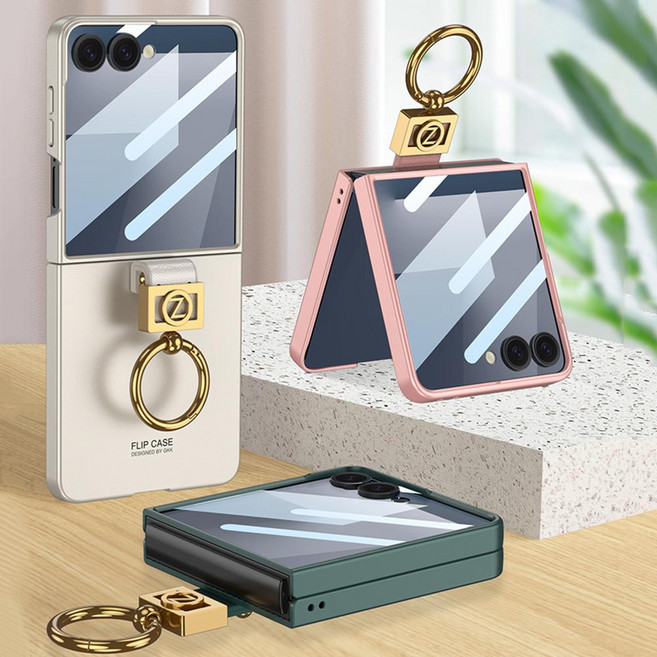 유니커블 갤럭시 Z플립7 제트지 폴더 투명 액정보호 필름 Z자형 골드 스마트링 고리 거치대 슬림 무광 매트 하드 휴대폰 케이스