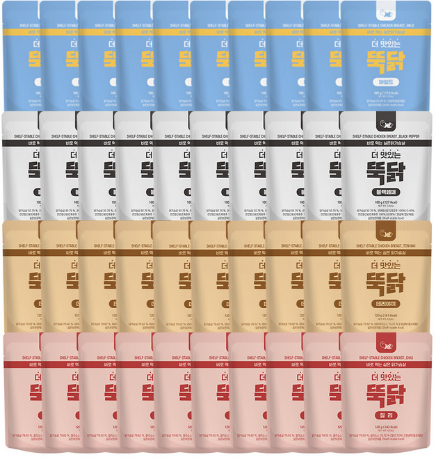 헬스앤뷰티 뚝닭 저당 실온닭가슴살 혼합 40팩 (마일드 + 블랙페퍼 + 칠리 + 데리야끼 각 10팩씩), 1개