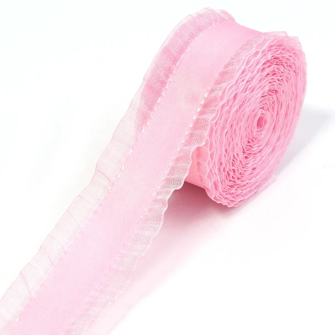 스커트 모양 새틴 리본 헤어 보우 레이스 선물 웨딩 재봉 액세서리 테이블보 커튼 DIY 장식 5야드/롤, 01 2.5cm 5Yards, 09 Pink