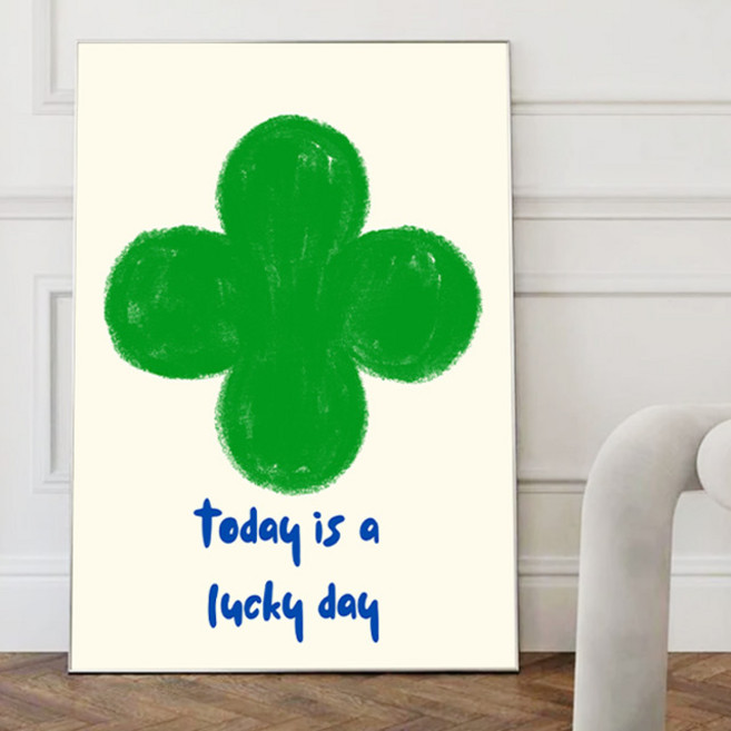 행운의 네잎클로버 빈티지 그림 거실 벽 현관 인테리어 모던 포스터, 화이트