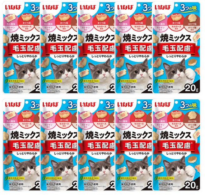 이나바 야끼믹스 고양이 간식 스낵, 10개, 20g, QSC-117/헤어볼케어