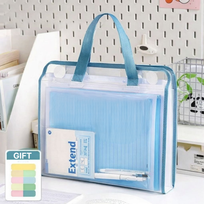 오키지 아코디언 파일 가방 13칸 대용량 투명 서류 정리 보관함, 1개, 스카이블루