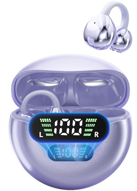 THOUSTA 오픈형 블루투스 이어폰 귀걸이형 운동용 노이즈 캔슬링 블루투스5.4 귀찌 무선 이어폰, 퍼플