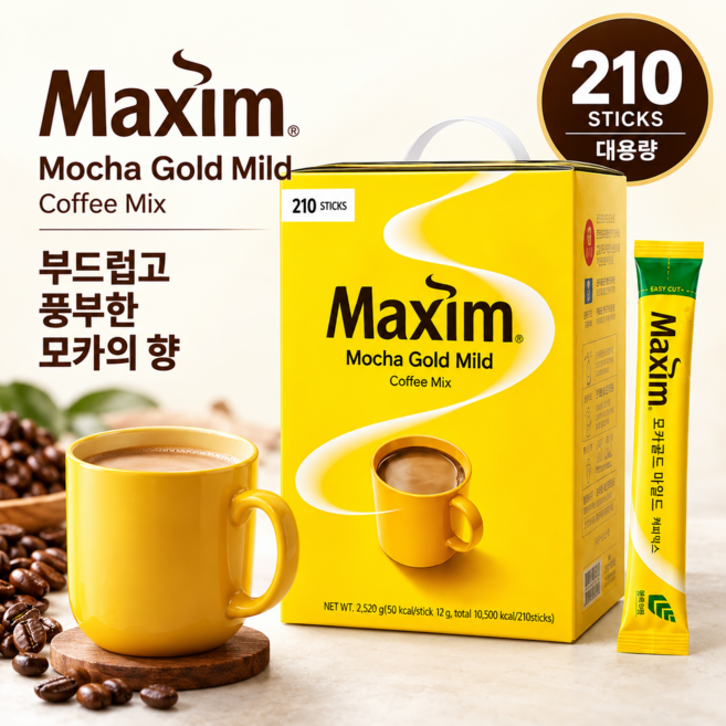 맥심 모카골드 마일드 커피믹스 210T 사무실 간식, 1개, 210개입, 12g