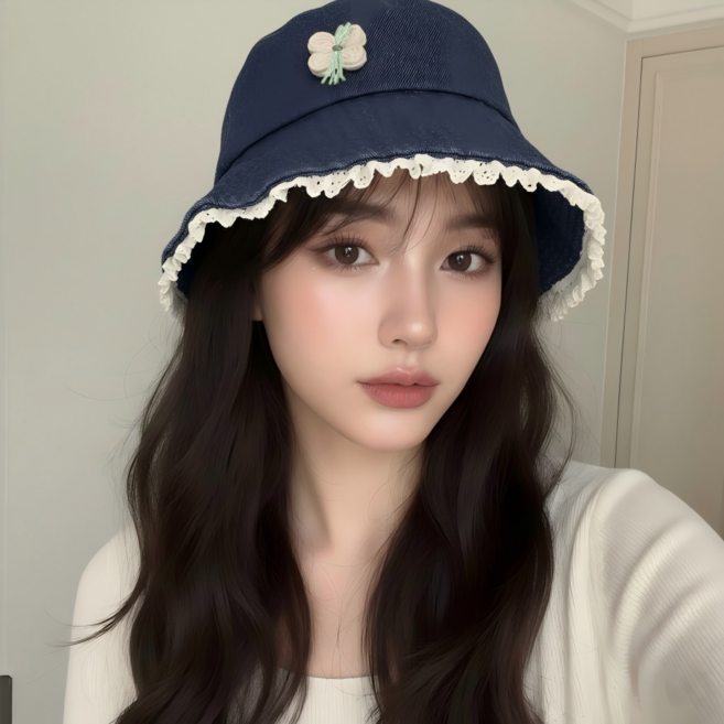 러블리한 레이스 포인트 데님 버킷햇 여성 모자