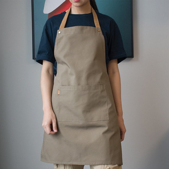 (무료 글자 자수) 카멜목끈 방수앞치마 미용실 카페 매장 - 로고 이니셜 상호, 카키브라운(방수원단), 1개