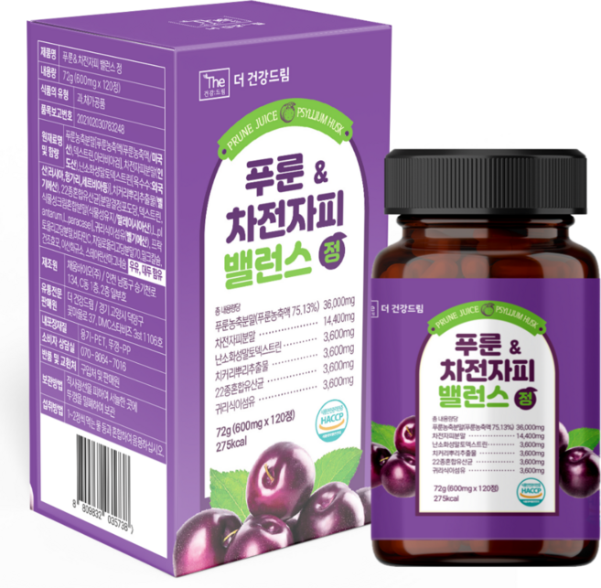 더건강드림 푸룬 차전자피 밸런스 정, 1개, 120정