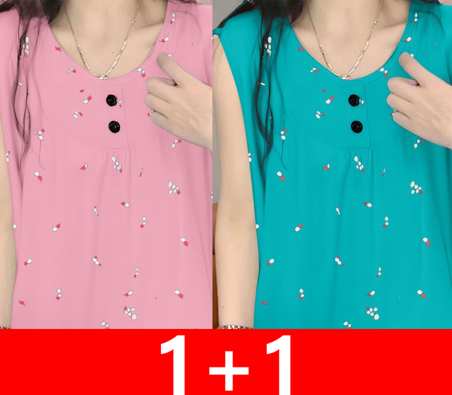 지고다그 1+1여성 여름 플라워 패턴 민소매 티셔츠 루즈핏 라운드넥 편안한 데일리 홈웨어 SXA0253
