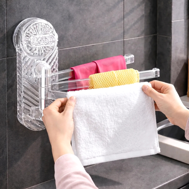 쏙쏙홈즈 3단회전 싱크대 무타공 행주걸이, 1개, 투명