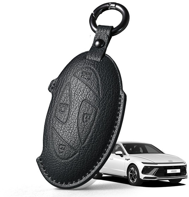 프리미엄 고급 산양가죽 스마트키케이스 / 현대 쏘나타 디 엣지 DN8 (2023.05-2026) 호환 / 키홀더 키커버 감성 키보호케이스, 7버튼, 블랙