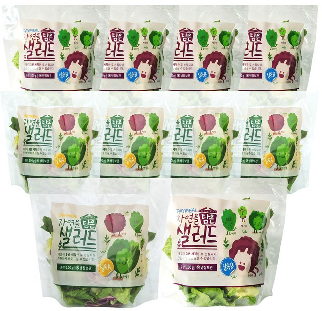데이밀 자연을담은 샐러드 실속 혼합구성 100g x 10팩 국내산 야채믹스, 10개, 드레싱없음