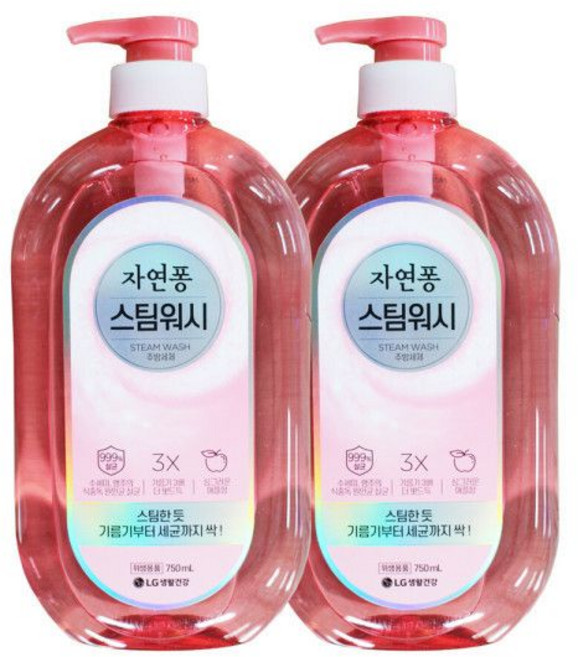 엘지 자연퐁 스팀워시 주방세제 애플향, 750ml, 2개