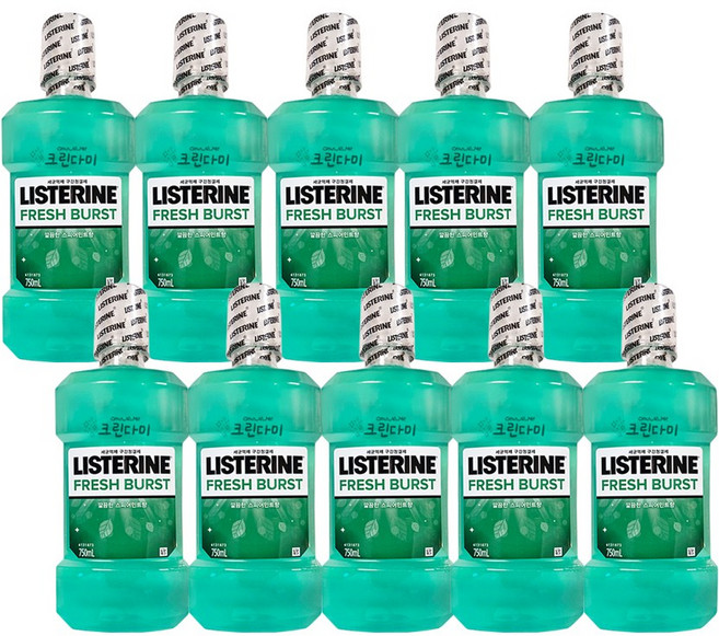 리스테린 구강청결제 후레쉬버스트, 750ml, 10개