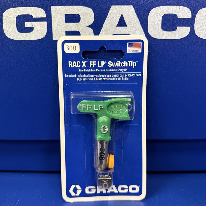 Graco FFLP108 미세 마감 에어리스 292986 X 양면 건용 팁 저압 스프레이 페인트 RAC, 17 FFLP308 그린 저압 컴팩트 노즐 업그레이드, 1개