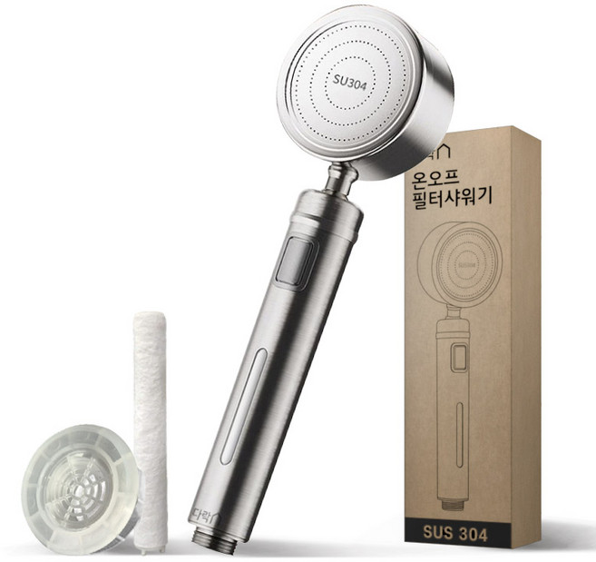 다락 온오프 이중필터 샤워기 헤드, 실버, 1개