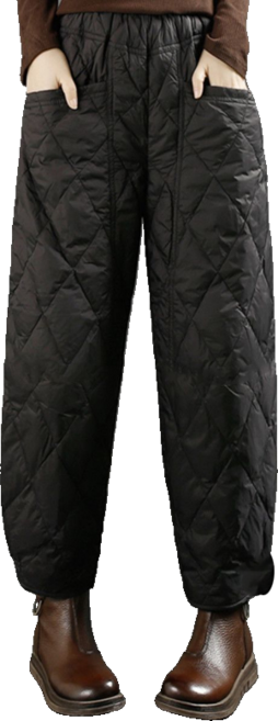 겨울 마름모꼴 누빔 밴딩 패딩 팬츠 여성 패션 캐주얼 패딩 배기 팬츠 뉴타임즈 11CW2306