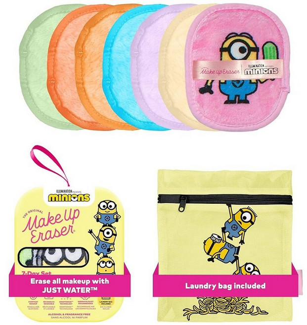 오리지널 MakeUp Eraser 7일 세트 방수 마스카라 아이라이너 파운데이션 립스틱 자외선 차단제 등을 포함한 물로 모든 메이크업을 지우세요 헬로 키티 큐티 파이 7개입 2, Minions