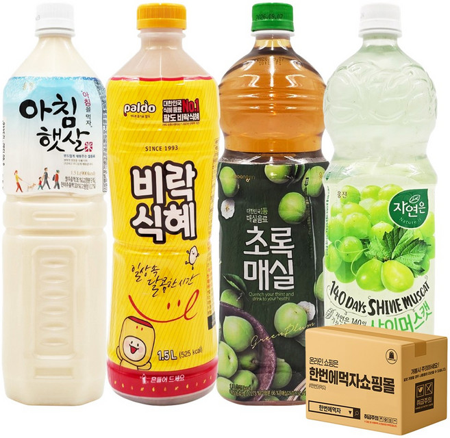 [한번에먹자] 대용량 과즙음료 혼합 (아침햇살1 + 비락식혜1 + 초록매실1 + 자연은 샤인머스캣1), 1세트, 1.5L