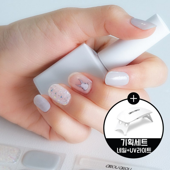 아로아로 젤네일 스트립 30p 세트 반경화젤네일6종, 1개, 001쿨그레이+uv램프
