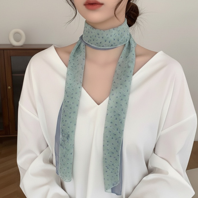 여성 소프트 플라워 그레이 타이 머플러 롱 스카프 2종 세트 F593