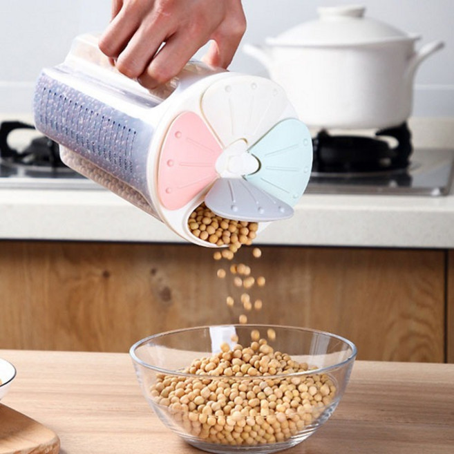 꽃잎모양잡곡밀폐용기2.5L_4칸잡곡통 포켓도어용기 시리얼디스펜서