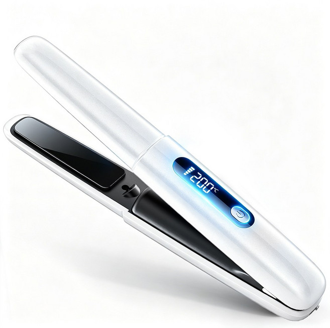 OGIVA 무선 고데기 미니 휴대용 2in1 스트레이트&컬 빠른예열 여행용 헤어아이론 USB충전 4단 온도조절, 화이트, WX-01