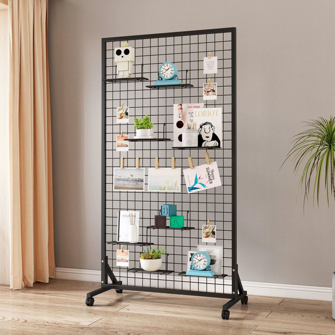 그리드선반 철조망 메쉬랙 진열대 플리마켓 디스플레이, 중간 걸이 블루 39x15x10, 1개, 사각형 블랙