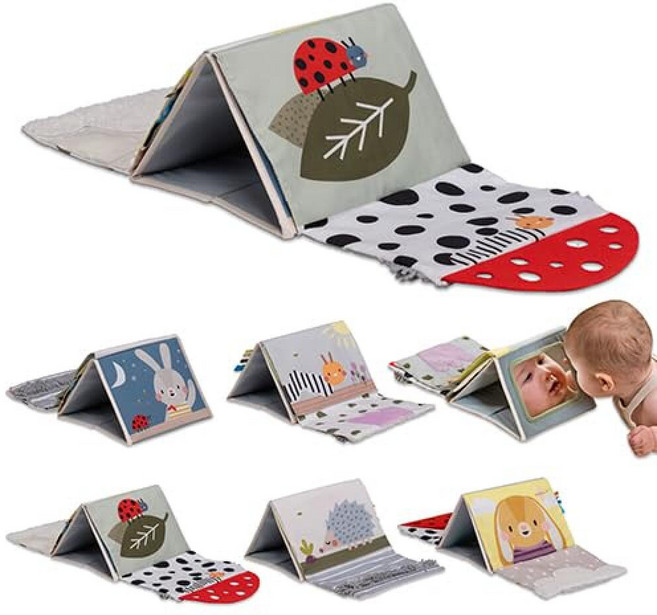 Taf Toys Tummy Time Toys 고대비 아기 책 재미있는 인터랙티브 크링클 북 거울 및 부드러운 코알라 치발기 포함 - 베이비 터미 타임 북, 토끼, 1