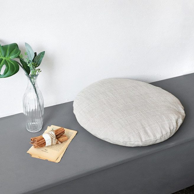 까사베르데 자카드 스트라이프 사무실 카페 식탁 좌식 원형방석 (솜포함) 크림 베이지