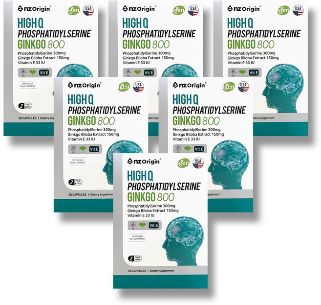 [이너스픽] 포스파티딜 세린 800 30캡슐 x 6박스 엔젯오리진 하이큐 포스파티딜세린 포스타딜세린 분말, 30정, 6개