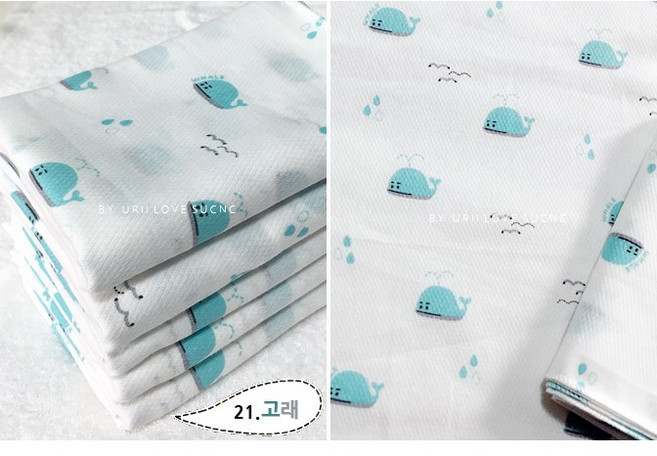 국산 순면 무형광 엠보면 나염 가제 손수건 총10장, 21.고래, 10개