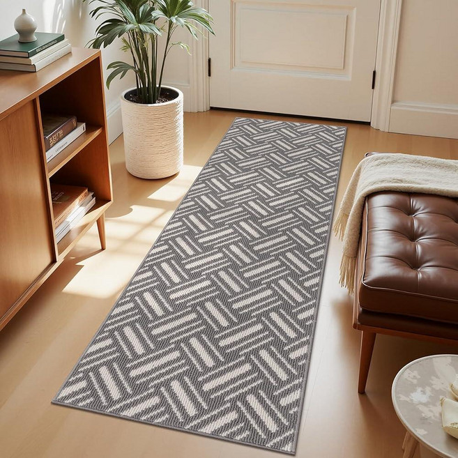 U'Artlines Washable Hallway Runner Rug 2x6' Non-Slip Basketweave Geometric Kitchen Runner Low Pr