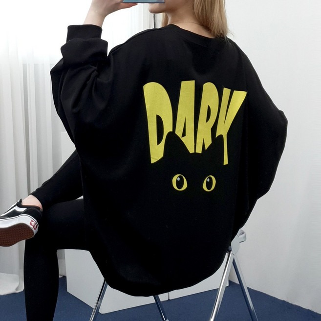 4XL/빅사이즈 다크키티 맨투맨 55~99까지 빅사이즈 오버사이즈 남여공용 고양이 홈웨어 박스맨투맨