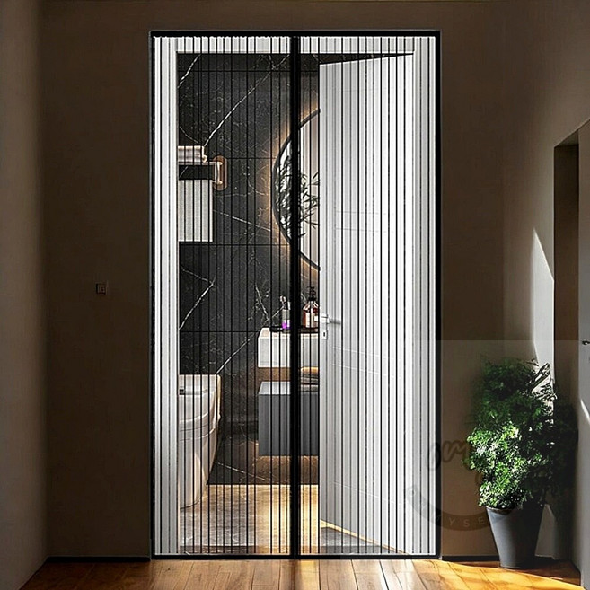 오마센 자석 부착 현관 방문 방충망 모기장 120x210 블랙 주름방충망