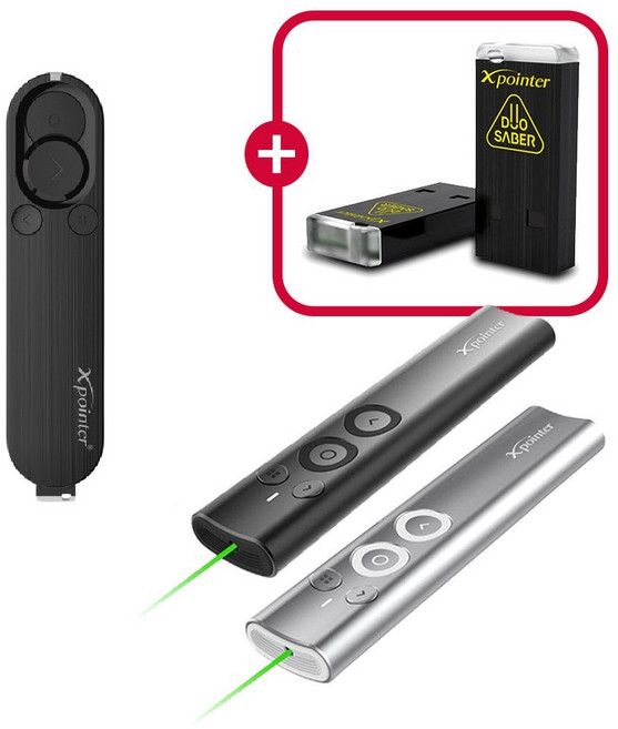 [세트구성] Xpointer 무선 프리젠터 듀오세이버 이미지포인터 멀티수신기 동시발표, XPG300(실버)+XPM180(블랙)+XPRD1, 1세트