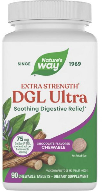 네이처스 웨이 DGL 울트라 엑스트라 스트렝스** 프리미엄 감초 뿌리 추출물 소화 * 굿가드 포함 비건 글루텐 프리 90정 초콜릿 맛, 네이처스 웨이 DGL 울트라 - 엑스트라 스트렝스**, 1개