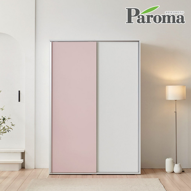 파로마 모닝 1200 키큰 행거형 슬라이딩 옷장 E0 자동댐핑도어 장농, 베이비핑크, C형(4단선반장+400선반장)