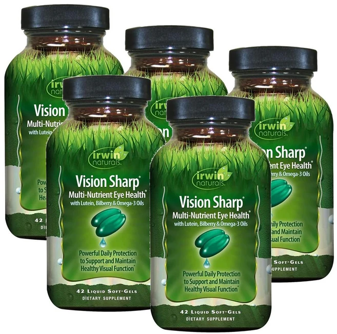 어윈내추럴스 비젼 샤프 아이 헬스 루테인 빌베리 오메가3 소프트젤 Irwin Naturals Vision Sharp, 5개, 42정 - 쿠팡